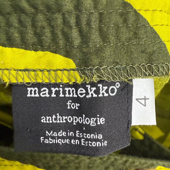 Anthropologie x Marimekko Button Front A-Line Skirt Green Abstract Pockets Sz 4 - Picture 7 of 7